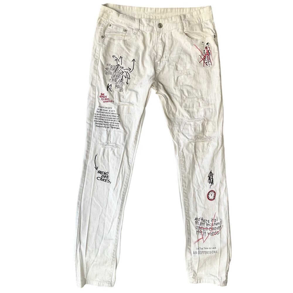 Women Ripped Denim Straight Leg Jeans size 32 but fits like size 29, White
